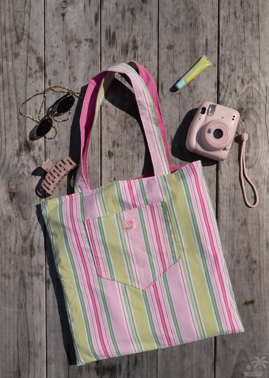 Pink Stripe Tote Bag