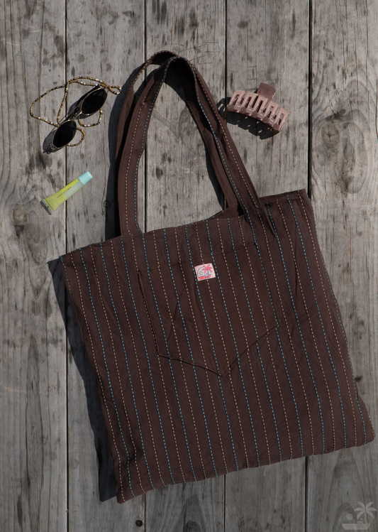 Brown Stripe Tote Bag